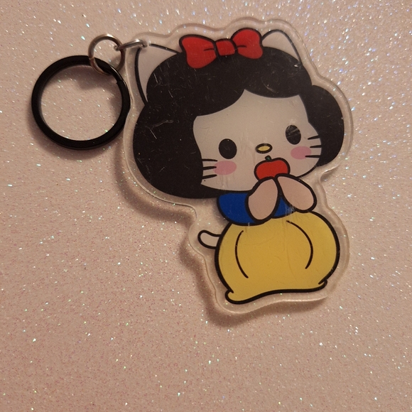 Snow White Kitty Acrylic Keychain Clip Oversized purse charm New - Picture 1 of 5